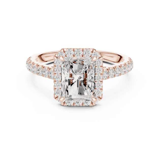 Rose Gold Radiant Cut Diamond Halo Engagement Ring