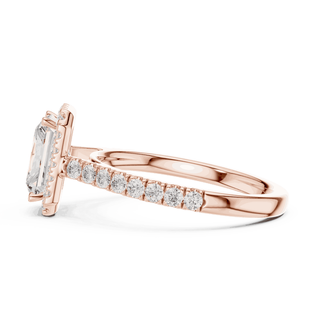 Rose Gold Radiant Cut Diamond Halo Engagement Ring