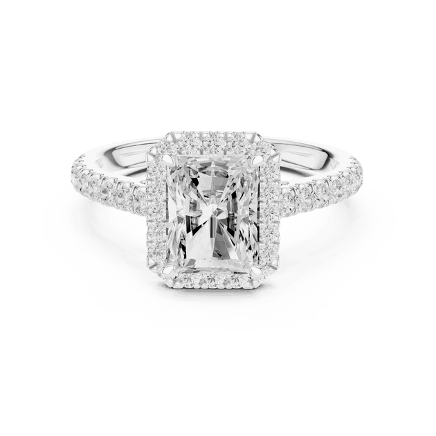 Rose Gold Radiant Cut Diamond Halo Engagement Ring