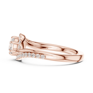Back View: Round Brilliant Diamond Engagement Ring with Bypass Halo Pavé Setting in 18K Rose Gold – Lab Grown – Driona Jewels