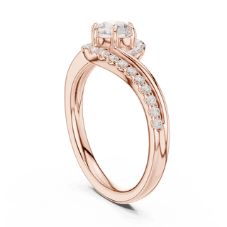 Side Profile: Round Brilliant Diamond Engagement Ring with Bypass Halo Pavé Setting in 18K Rose Gold – Lab Grown – Driona Jewels