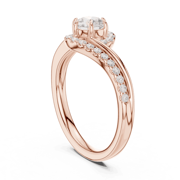Side Profile: Round Brilliant Diamond Engagement Ring with Bypass Halo Pavé Setting in 18K Rose Gold – Lab Grown – Driona Jewels