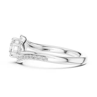 Back View: Round Brilliant Diamond Engagement Ring with Bypass Halo Pavé Setting in 18K White Gold – Lab Grown – Driona Jewels