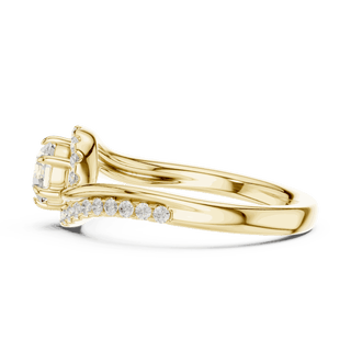 Back View: Round Brilliant Diamond Engagement Ring with Bypass Halo Pavé Setting in 18K Yellow Gold – Lab Grown – Driona Jewels