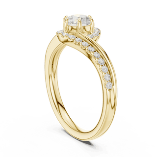 Side Profile: Round Brilliant Diamond Engagement Ring with Bypass Halo Pavé Setting in 18K Yellow Gold – Lab Grown – Driona Jewels