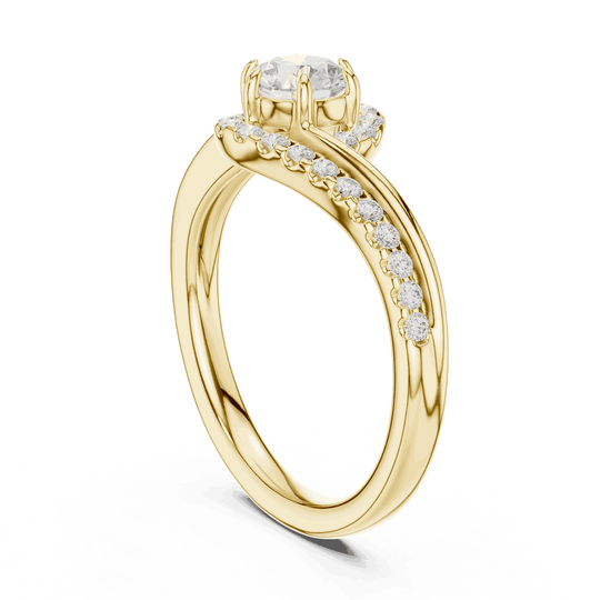 Side Profile: Round Brilliant Diamond Engagement Ring with Bypass Halo Pavé Setting in 18K Yellow Gold – Lab Grown – Driona Jewels