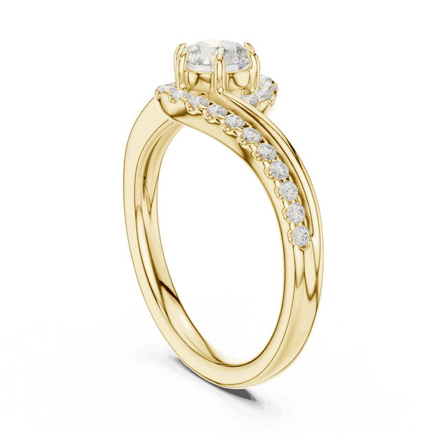 Side Profile: Round Brilliant Diamond Engagement Ring with Bypass Halo Pavé Setting in 18K Yellow Gold – Lab Grown – Driona Jewels