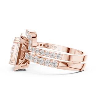 Back View: Round Brilliant Diamond Engagement Ring with Cushion Halo and Pavé Setting in 18K Rose Gold – Lab Grown – Driona Jewels