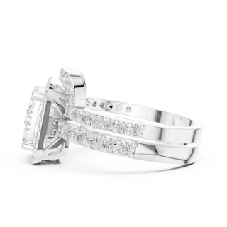 Back View: Round Brilliant Diamond Engagement Ring with Cushion Halo and Pavé Setting in 18K White Gold – Lab Grown – Driona Jewels