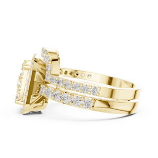 Back View: Round Brilliant Diamond Engagement Ring with Cushion Halo and Pavé Setting in 18K Yellow Gold – Lab Grown – Driona Jewels