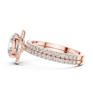 Side Profile: Round Brilliant Diamond Floral Halo Engagement Ring with Double Micro-Pavé Band in 18K Rose Gold – Lab Grown – Driona Jewels