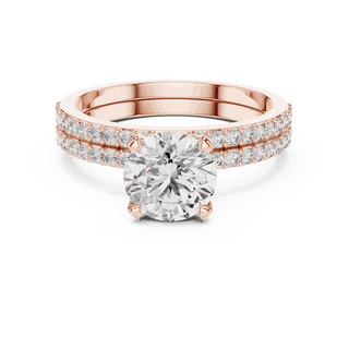 Front View: Round Brilliant Diamond Solitaire Engagement Ring with Double-Row Micro-Pavé Band in 18K Rose Gold – Lab Grown – Driona Jewels