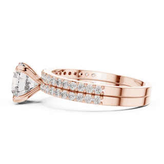 Side Profile: Round Brilliant Diamond Solitaire Engagement Ring with Double-Row Micro-Pavé Band in 18K Rose Gold – Lab Grown – Driona Jewels