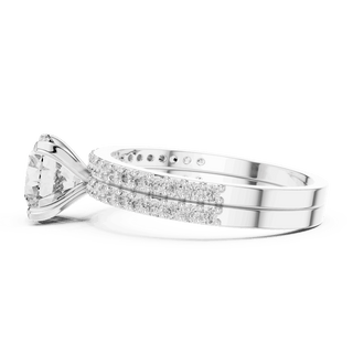 Side Profile: Round Brilliant Diamond Solitaire Engagement Ring with Double-Row Micro-Pavé Band in 18K White Gold – Lab Grown – Driona Jewels