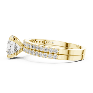 Side Profile: Round Brilliant Diamond Solitaire Engagement Ring with Double-Row Micro-Pavé Band in 18K Yellow Gold – Lab Grown – Driona Jewels