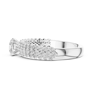 Side Profile: Round Brilliant Diamond Solitaire Engagement Ring with Double-Row Pavé Band in 18K White Gold – Lab Grown – Driona Jewels