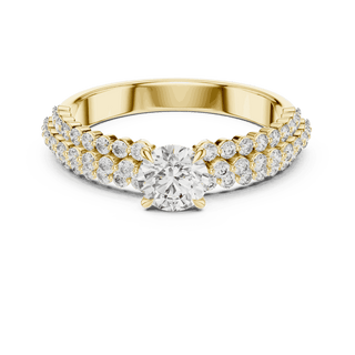 Front View: Round Brilliant Diamond Solitaire Engagement Ring with Double-Row Pavé Band in 18K Yellow Gold – Lab Grown – Driona Jewels