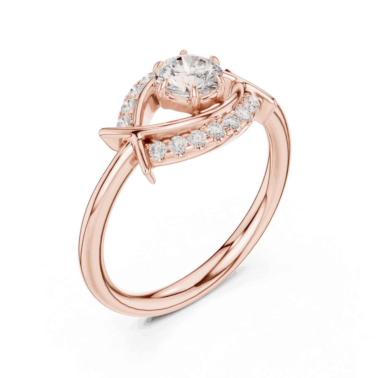 Back View: Round Brilliant Diamond Engagement Ring with Star-Shaped Geometric Halo and Pavé Setting in 18K Rose Gold – Lab Grown – Driona Jewels