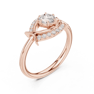 Back View: Round Brilliant Diamond Engagement Ring with Star-Shaped Geometric Halo and Pavé Setting in 18K Rose Gold – Lab Grown – Driona Jewels
