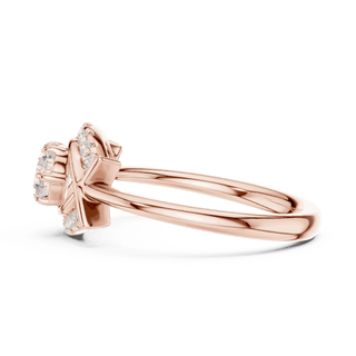 Side Profile: Round Brilliant Diamond Engagement Ring with Star-Shaped Geometric Halo and Pavé Setting in 18K Rose Gold – Lab Grown – Driona Jewels