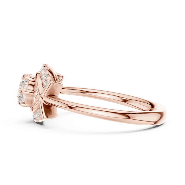 Side Profile: Round Brilliant Diamond Engagement Ring with Star-Shaped Geometric Halo and Pavé Setting in 18K Rose Gold – Lab Grown – Driona Jewels