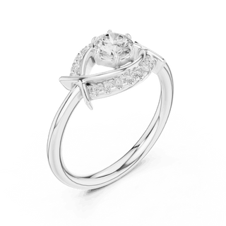Back View: Round Brilliant Diamond Engagement Ring with Star-Shaped Geometric Halo and Pavé Setting in 18K White Gold – Lab Grown – Driona Jewels