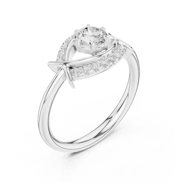 Back View: Round Brilliant Diamond Engagement Ring with Star-Shaped Geometric Halo and Pavé Setting in 18K White Gold – Lab Grown – Driona Jewels