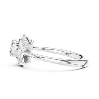 Side Profile: Round Brilliant Diamond Engagement Ring with Star-Shaped Geometric Halo and Pavé Setting in 18K White Gold – Lab Grown – Driona Jewels