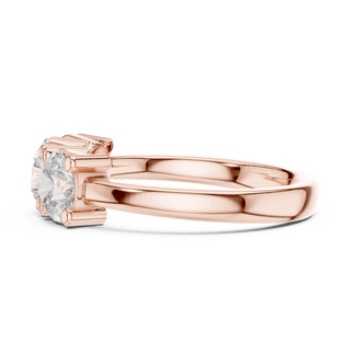 Back View: Round Brilliant Diamond Three-Stone Engagement Ring in 18K Rose Gold – Lab Grown – Driona Jewels