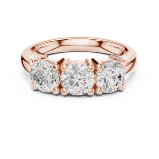 Front View: Round Brilliant Diamond Three-Stone Engagement Ring with Marquise Side Stones in 18K Rose Gold – Lab Grown – Driona Jewels