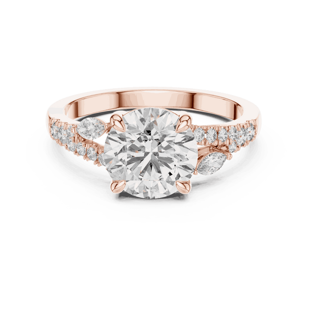 Round Diamond Engagement Ring with Hidden Pear Side Stones