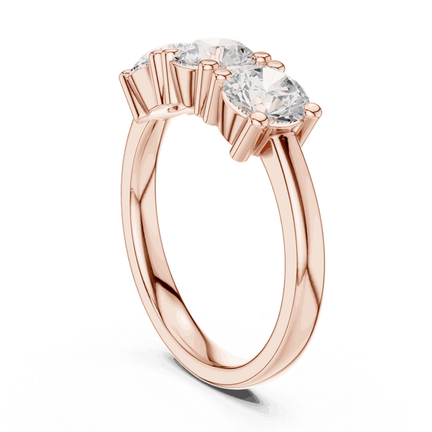 Side Profile: Round Brilliant Diamond Three-Stone Engagement Ring with Marquise Side Stones in 18K Rose Gold – Lab Grown – Driona Jewels