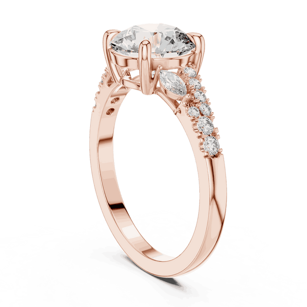 Round Diamond Engagement Ring with Hidden Pear Side Stones
