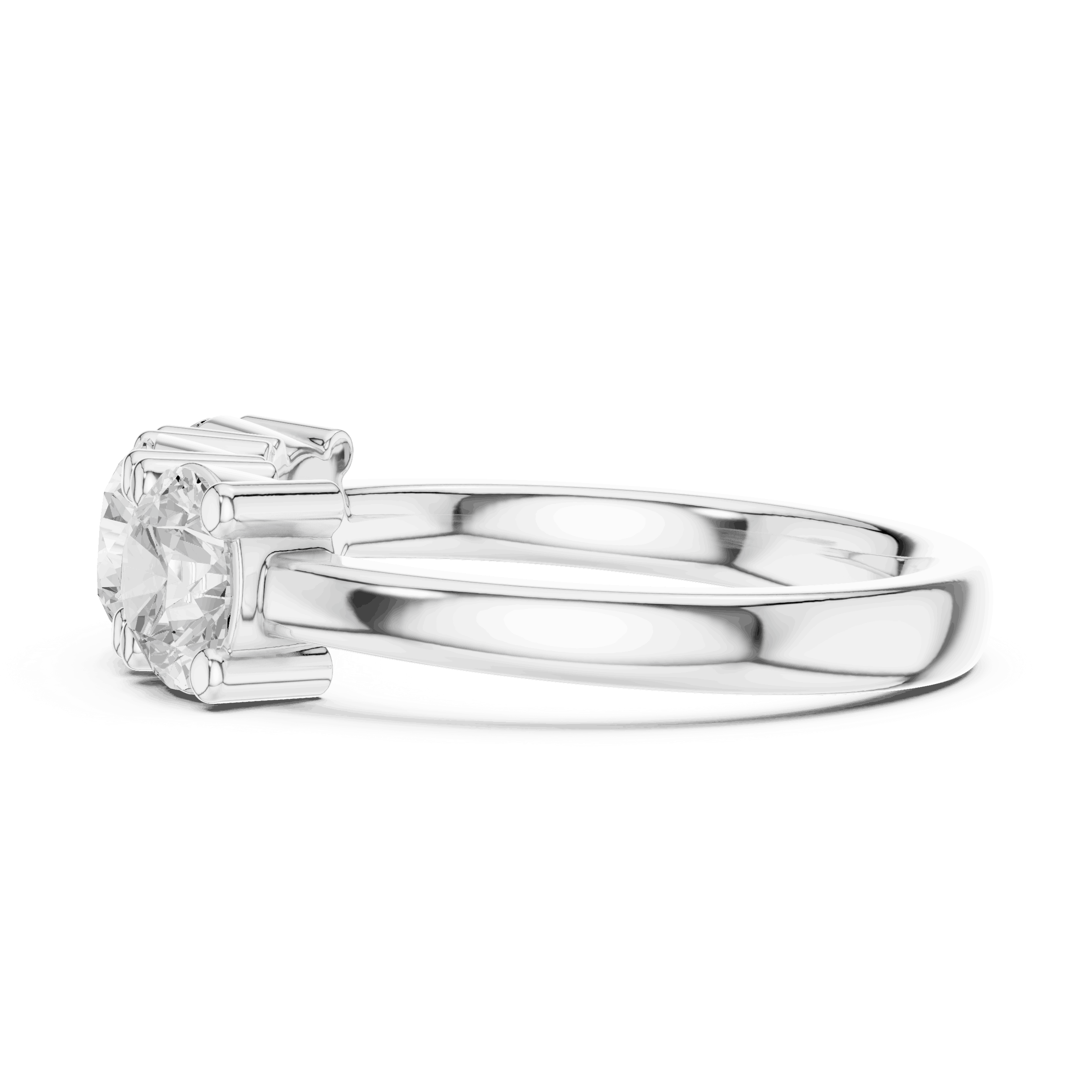Back View: Round Brilliant Diamond Three-Stone Engagement Ring in 18K White Gold – Lab Grown – Driona Jewels