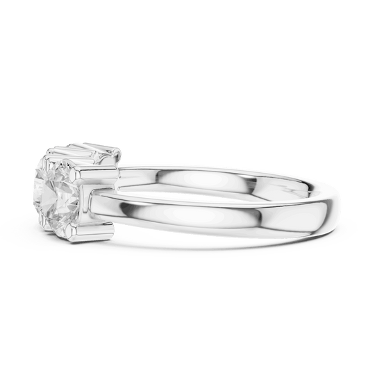 Back View: Round Brilliant Diamond Three-Stone Engagement Ring in 18K White Gold – Lab Grown – Driona Jewels