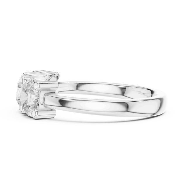 Back View: Round Brilliant Diamond Three-Stone Engagement Ring in 18K White Gold – Lab Grown – Driona Jewels