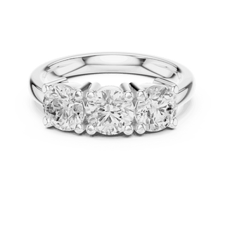 Front View: Round Brilliant Diamond Three-Stone Engagement Ring with Marquise Side Stones in 18K White Gold – Lab Grown – Driona Jewels