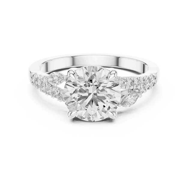 Round Diamond Engagement Ring with Hidden Pear Side Stones
