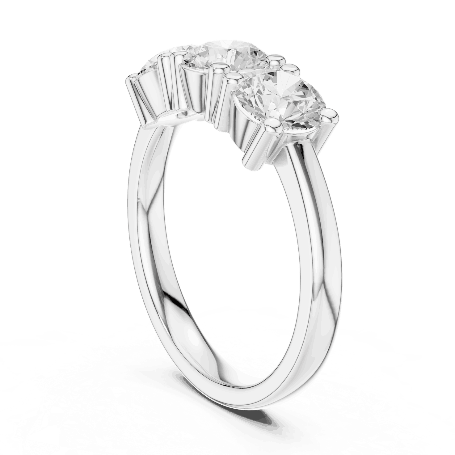 Side Profile: Round Brilliant Diamond Three-Stone Engagement Ring with Marquise Side Stones in 18K White Gold – Lab Grown – Driona Jewels