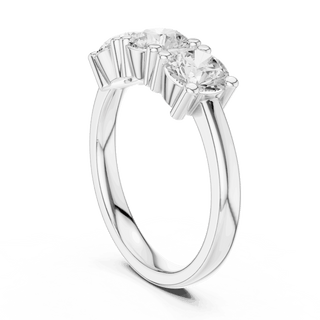 Side Profile: Round Brilliant Diamond Three-Stone Engagement Ring with Marquise Side Stones in 18K White Gold – Lab Grown – Driona Jewels
