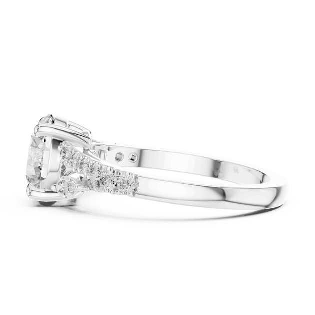 Round Diamond Engagement Ring with Hidden Pear Side Stones