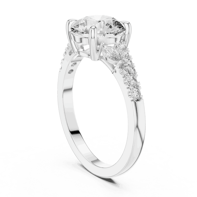Round Diamond Engagement Ring with Hidden Pear Side Stones