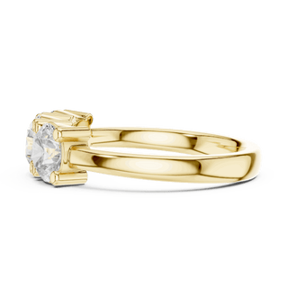 Back View: Round Brilliant Diamond Three-Stone Engagement Ring in 18K Yellow Gold – Lab Grown – Driona Jewels