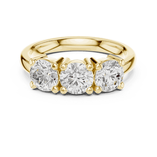 Front View: Round Brilliant Diamond Three-Stone Engagement Ring with Marquise Side Stones in 18K Yellow Gold – Lab Grown – Driona Jewels