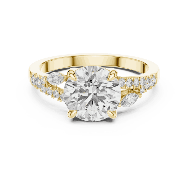 Round Diamond Engagement Ring with Hidden Pear Side Stones