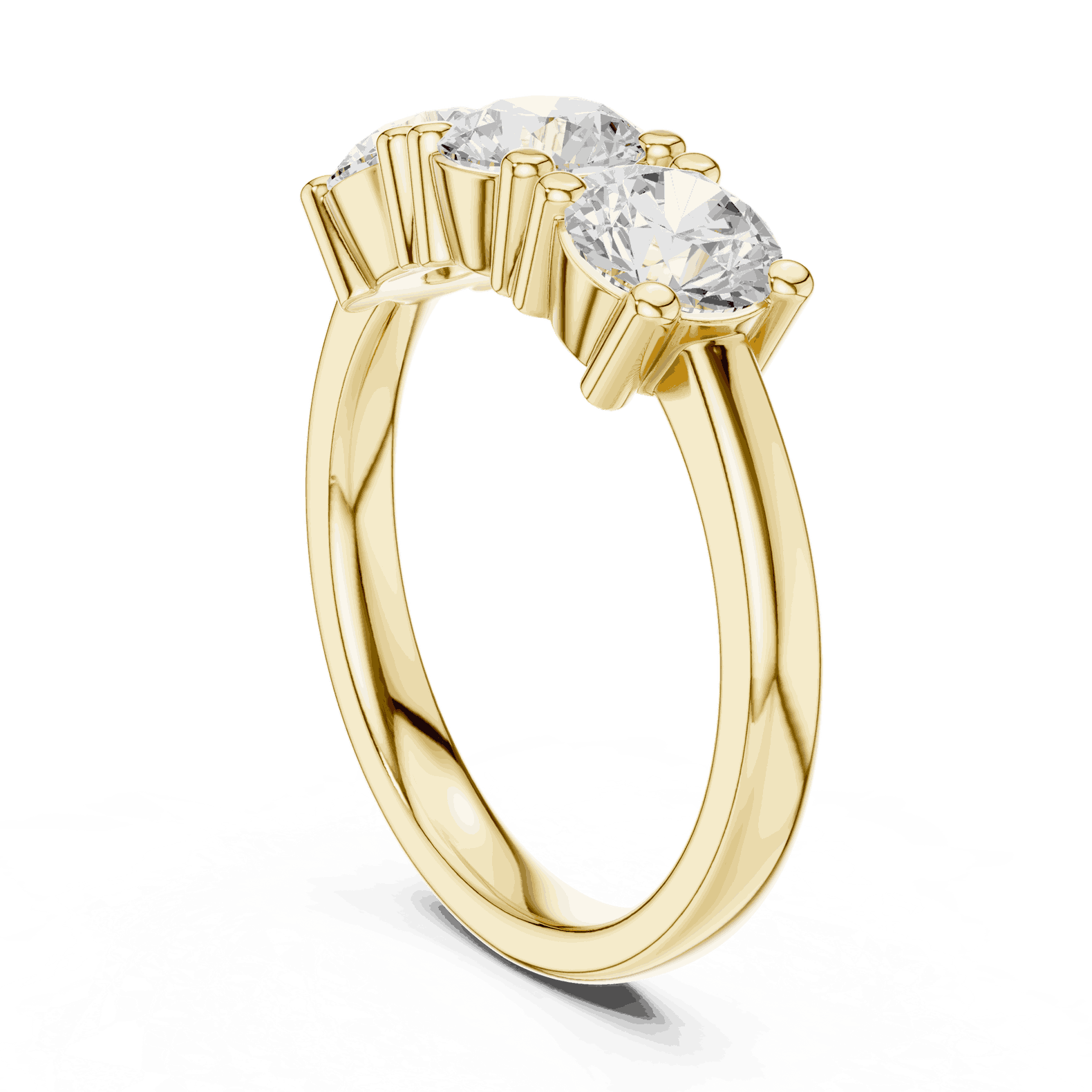 Side Profile: Round Brilliant Diamond Three-Stone Engagement Ring with Marquise Side Stones in 18K Yellow Gold – Lab Grown – Driona Jewels