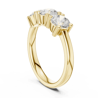 Side Profile: Round Brilliant Diamond Three-Stone Engagement Ring with Marquise Side Stones in 18K Yellow Gold – Lab Grown – Driona Jewels