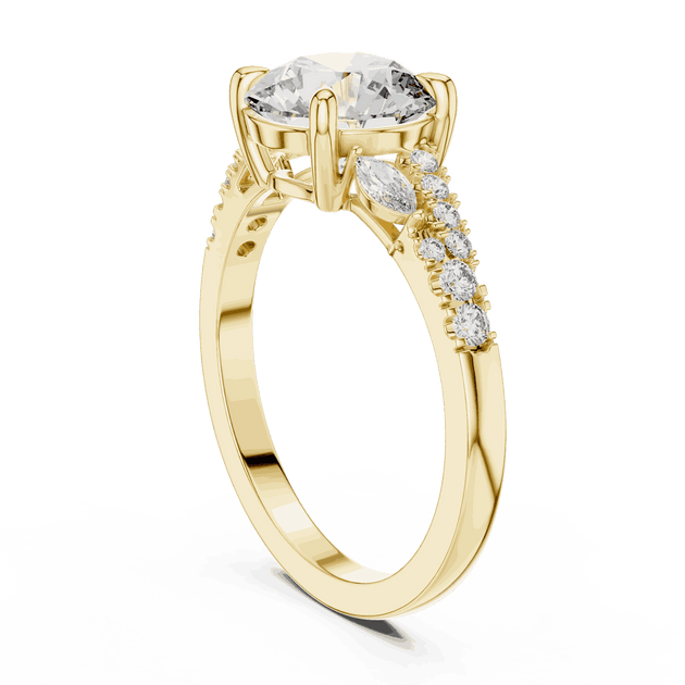 Round Diamond Engagement Ring with Hidden Pear Side Stones