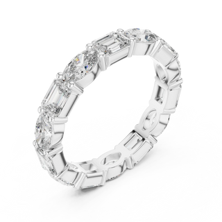 Three-quarter View: Baguette Diamond Eternity Band with Channel Setting in 14k White Gold – Lab Grown – Driona Jewels

