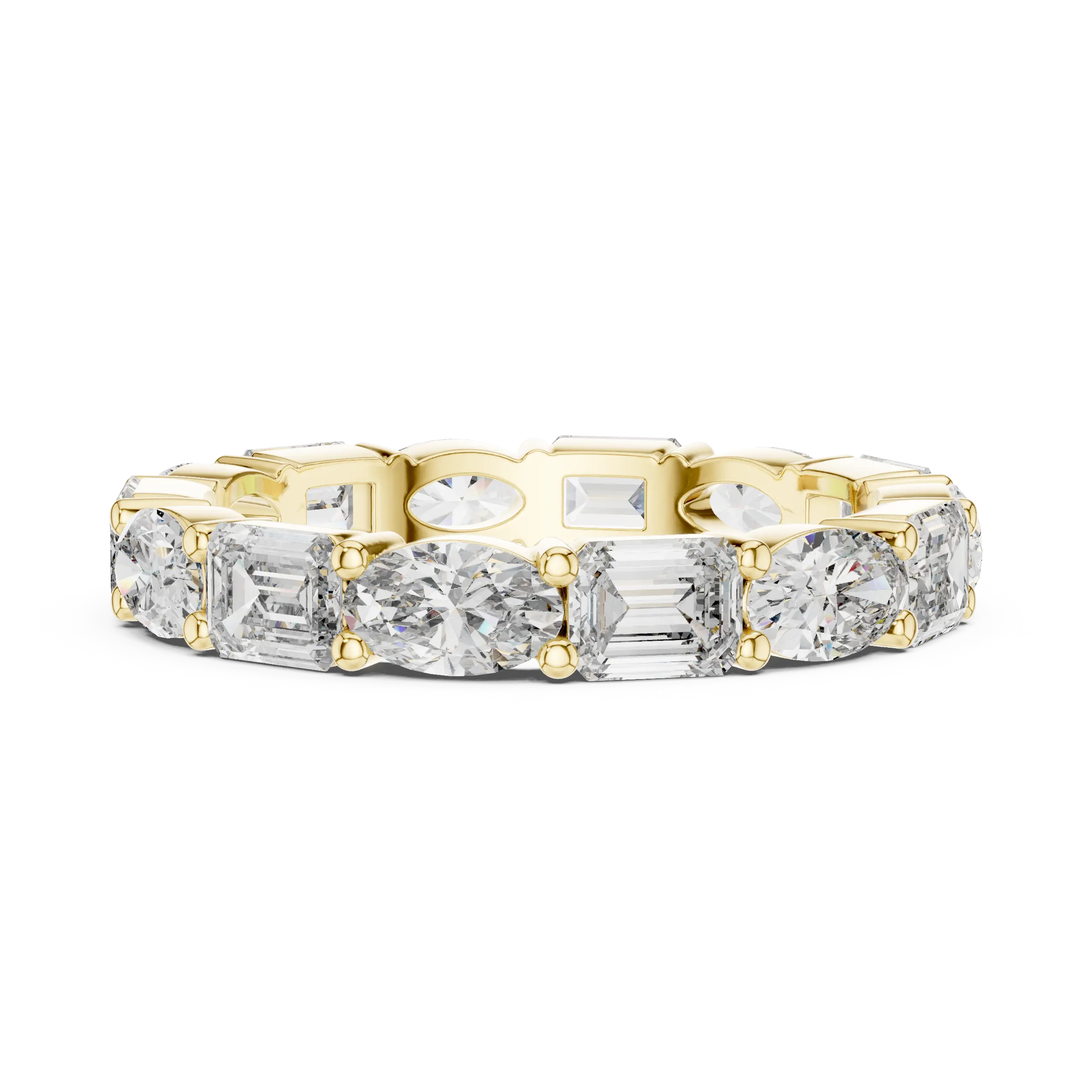 Front View: Emerald Cut Diamond Eternity Band with Prong Setting in 14k Yellow Gold – Lab Grown – Driona Jewels

